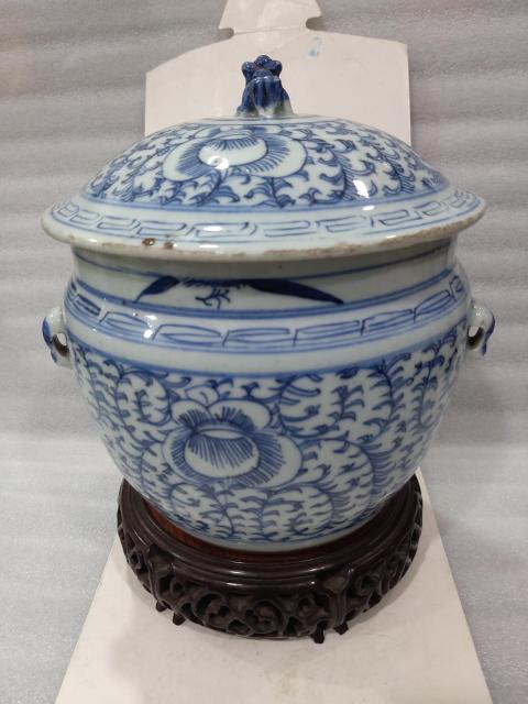 古玩陶瓷青花纏枝勾蓮紋四系粥罐拍賣，當前價格2880元