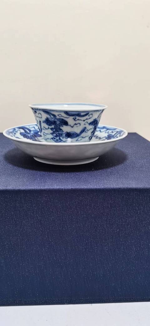 古玩陶瓷青花松鼠葡萄紋杯碟（一套）拍賣，當前價格2000元
