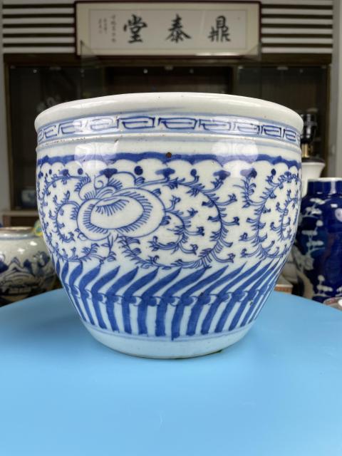 古玩陶瓷清嘉慶 精品青花淡描花卉紋卷缸(蘇州文物商店庫出)拍賣,當前價格5300元