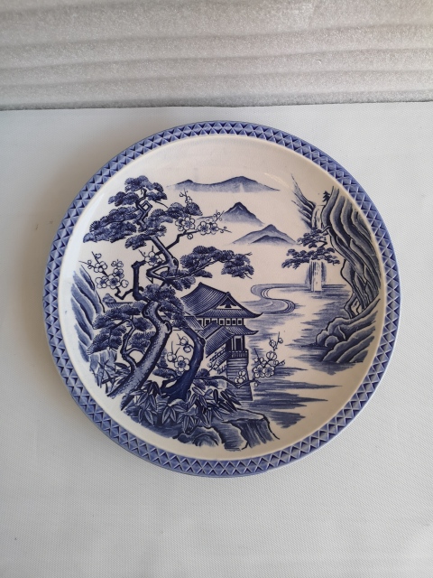 古玩陶瓷六十至八十年代山水紋青花盤拍賣，當前價格350元