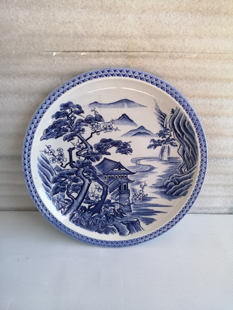 古玩陶瓷六十至八十年代山水紋青花盤拍賣，當前價格350元