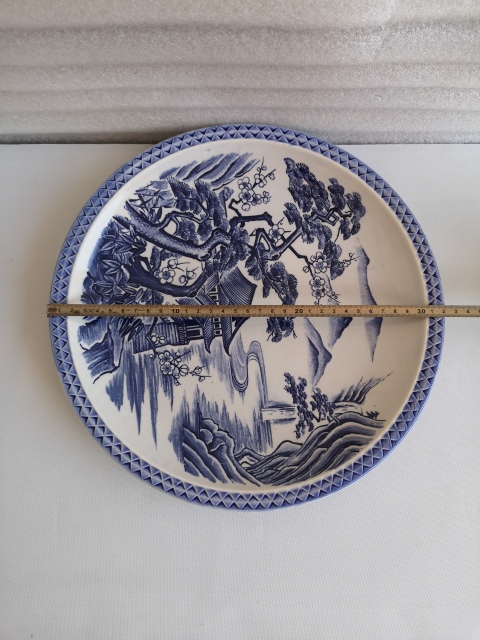 古玩陶瓷六十至八十年代山水紋青花盤拍賣，當前價格350元