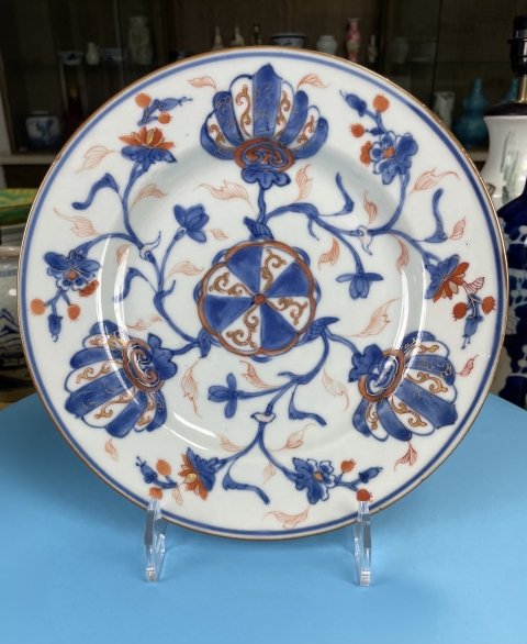 古玩陶瓷康熙極品青花五彩描金徽章紋盤(英國貴族定制)拍賣,當前價格1600元
