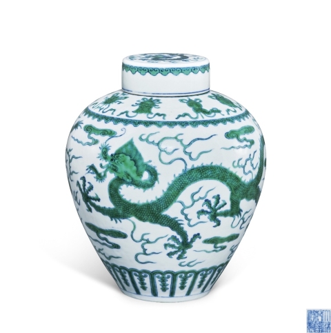 古玩陶瓷清乾隆 斗彩綠龍蓋罐（御用官窯）拍賣，當(dāng)前價格1390000元