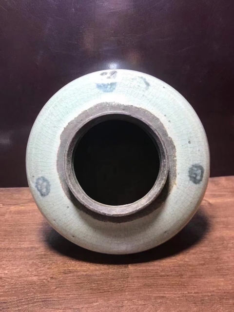 古玩陶瓷清中.哥釉青花錢紋罐拍賣，當前價格1650元