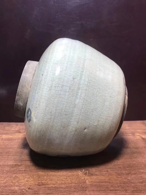 古玩陶瓷清中.哥釉青花錢紋罐拍賣，當前價格1650元