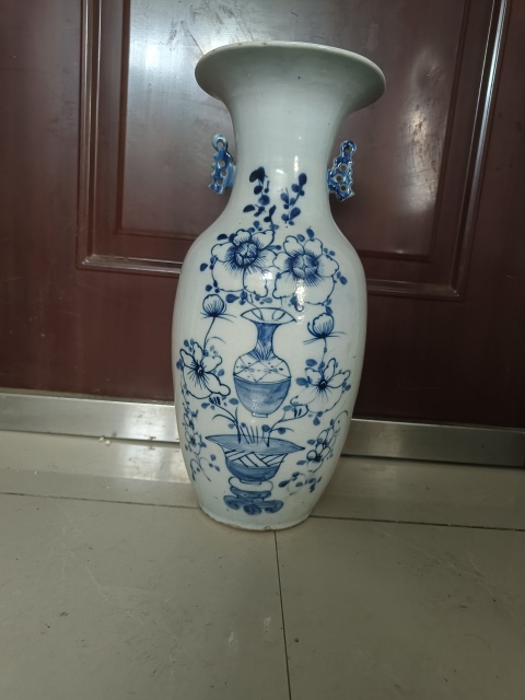 古玩陶瓷光緒豆青釉青花博古花卉紋撇口瓶拍賣，當(dāng)前價(jià)格1600元