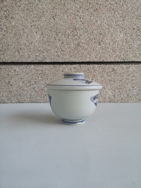 古玩陶瓷出口創匯期青花加彩蓋杯拍賣，當前價格198元