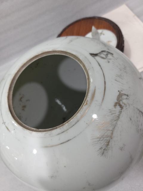 古玩陶瓷【望月樓】民國墨彩描金松鶴紋描金冬瓜罐拍賣，當前價格1600元