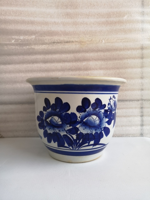 古玩陶瓷解放初期青花花卉紋花盆拍賣，當(dāng)前價(jià)格750元