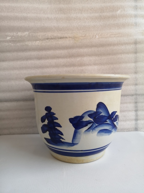 古玩陶瓷解放初期青花花卉紋花盆拍賣，當(dāng)前價(jià)格750元