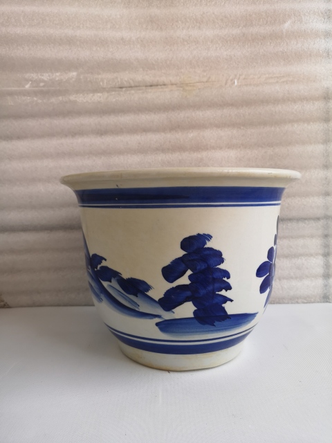 古玩陶瓷解放初期青花花卉紋花盆拍賣，當(dāng)前價(jià)格750元
