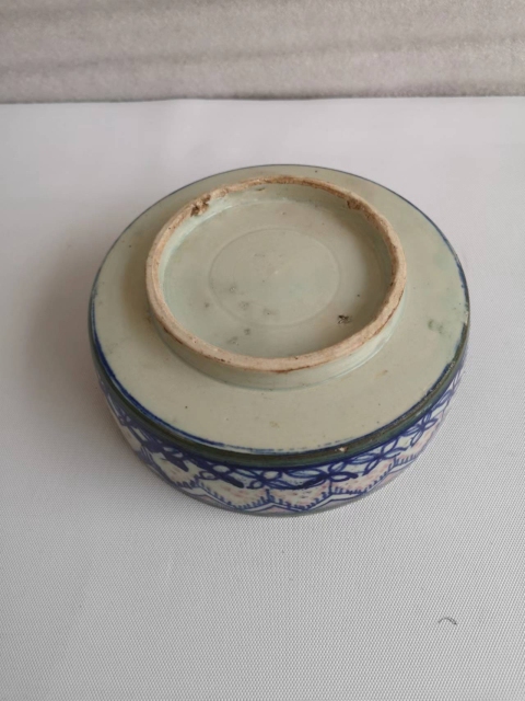古玩陶瓷晚清民國磁州窯青花加彩蓋盒底拍賣，當前價格168元