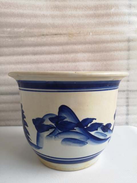 古玩陶瓷解放初期青花花卉紋花盆拍賣，當(dāng)前價(jià)格750元