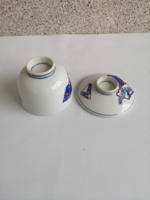 古玩陶瓷出口創匯期青花加彩蓋杯拍賣，當前價格198元