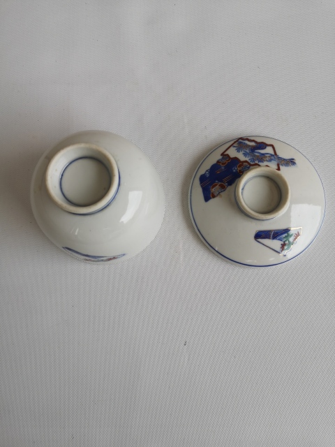 古玩陶瓷出口創匯期青花加彩蓋杯拍賣，當前價格198元