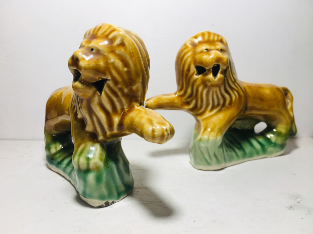 古玩陶瓷獅子像擺件一對拍賣，當前價格99元