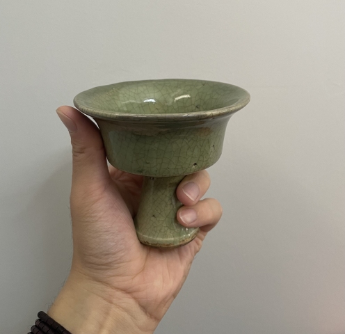 古玩陶瓷明代·青釉高足杯真品鑒賞圖