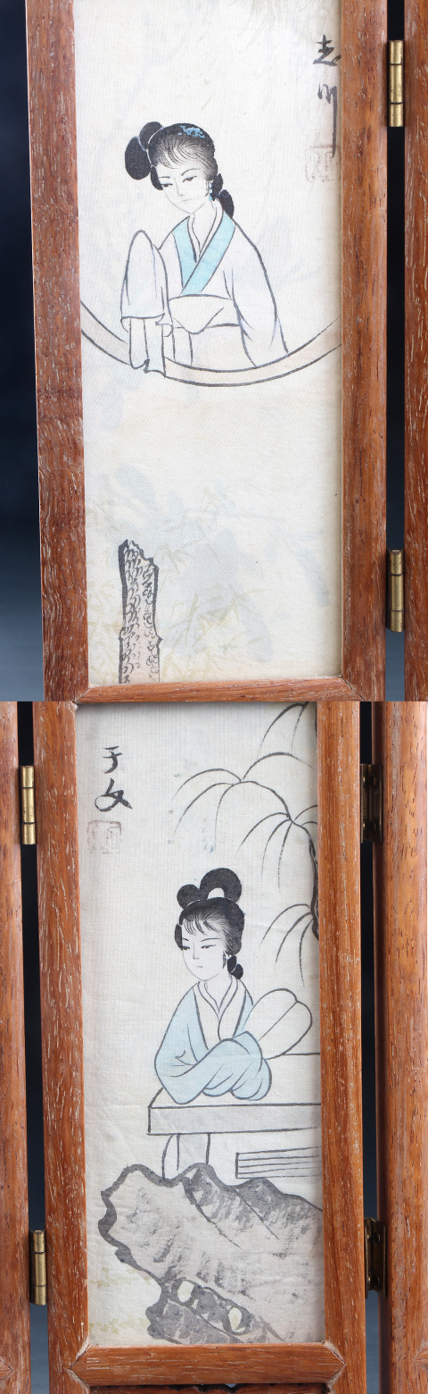古玩雜項(xiàng)6878】民國 絹上繪畫蝶戀花四美圖硯屏拍賣,當(dāng)前價(jià)格2000元