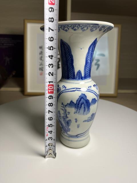 古玩陶瓷精品 青花開光山水人物紋花觚拍賣,當(dāng)前價格260元