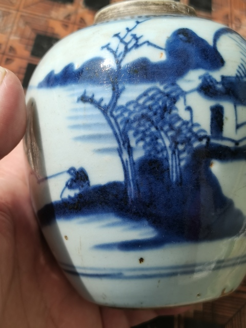 古玩陶瓷乾隆青花山水人物罐(景德鎮窯口)拍賣，當前價格888元
