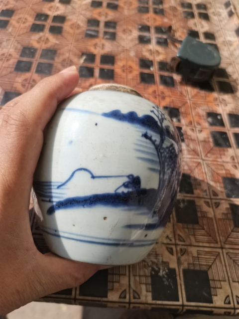 古玩陶瓷乾隆青花山水人物罐(景德鎮窯口)拍賣，當前價格888元