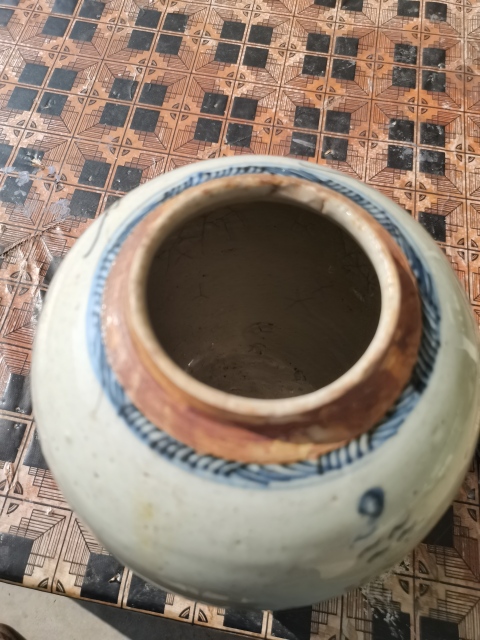 古玩陶瓷乾隆清中期青花山水人物紋罐，大罐子拍賣，當前價格899元