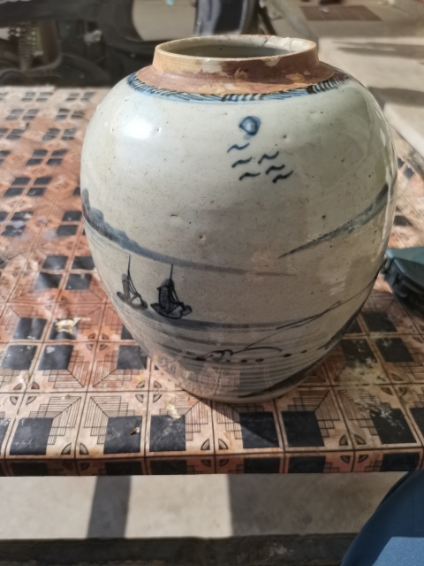 古玩陶瓷乾隆清中期青花山水人物紋罐，大罐子拍賣，當前價格899元