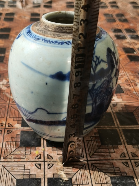 古玩陶瓷乾隆青花山水人物罐(景德鎮窯口)拍賣，當前價格888元
