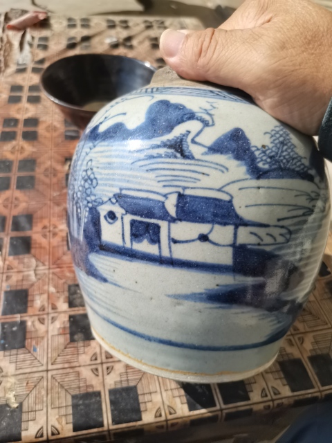 古玩陶瓷乾隆青花山水人物罐拍賣,當前價格3888元