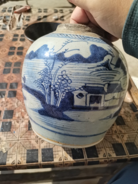 古玩陶瓷乾隆青花山水人物罐拍賣,當前價格3888元