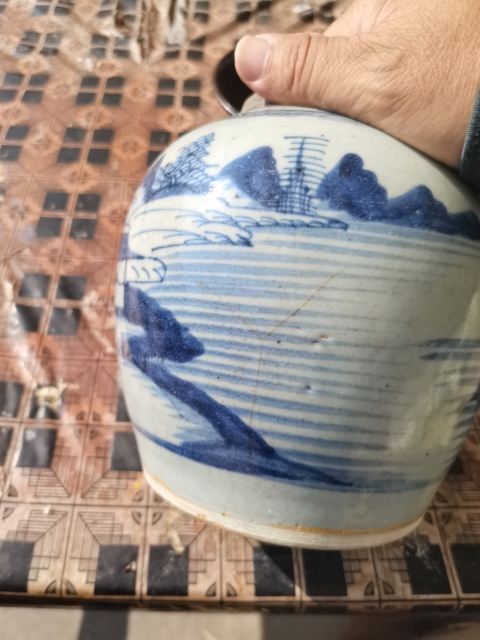 古玩陶瓷乾隆青花山水人物罐拍賣,當前價格3888元