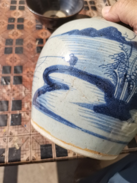 古玩陶瓷乾隆青花山水人物罐拍賣,當前價格3888元