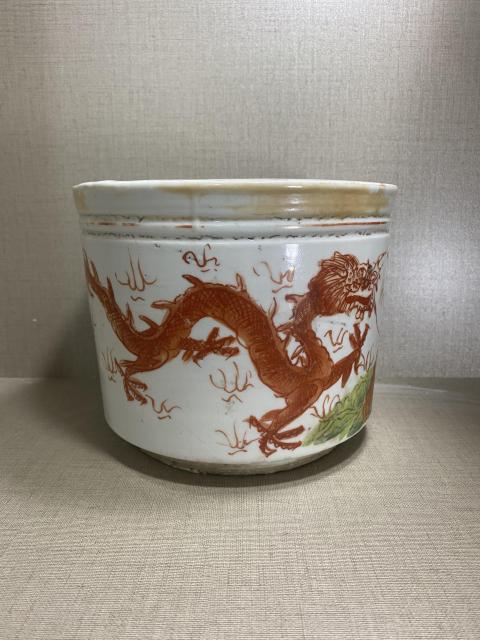 古玩陶瓷晚清礬紅龍紋香爐拍賣，當前價格2000元