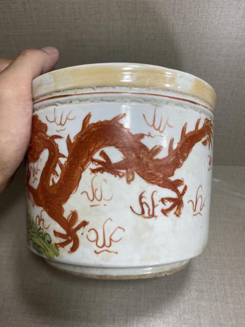 古玩陶瓷晚清礬紅龍紋香爐拍賣，當前價格2000元