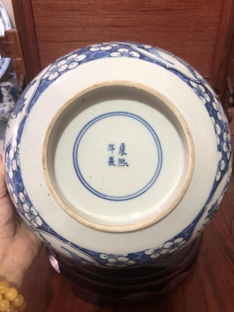 古玩陶瓷晚清康熙款人物博古紋青花碗拍賣，當前價格4500元