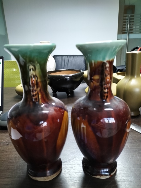 中国 窯変釉 遊環 双獣耳瓶 C R6378F 中国 窯変釉 遊環 双獣耳瓶 C