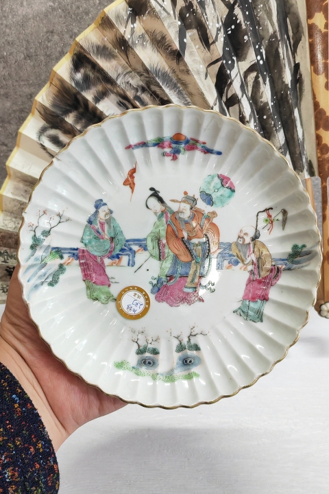 古玩陶瓷道光本朝本款細路粉彩瓜棱福祿壽盤拍賣，當前價格5000元