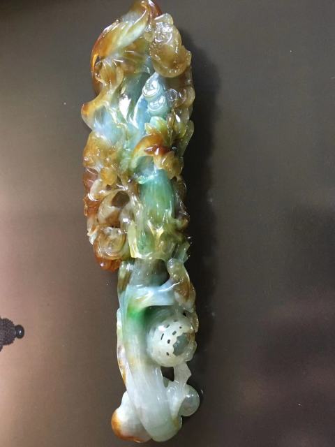 古玩玉器天然A貨翡翠如意手把件拍賣,當(dāng)前價(jià)格28000元