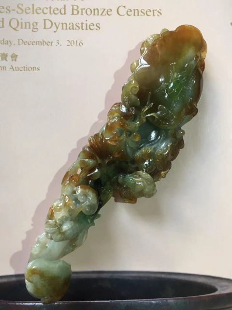 古玩玉器天然A貨翡翠如意手把件拍賣,當(dāng)前價(jià)格28000元