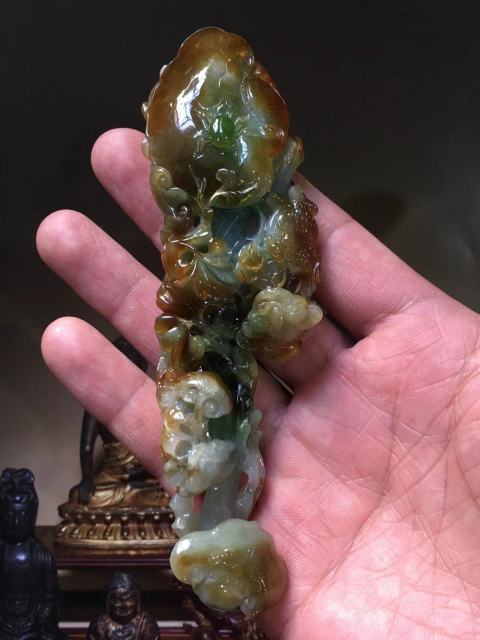 古玩玉器天然A貨翡翠如意手把件拍賣,當(dāng)前價(jià)格28000元