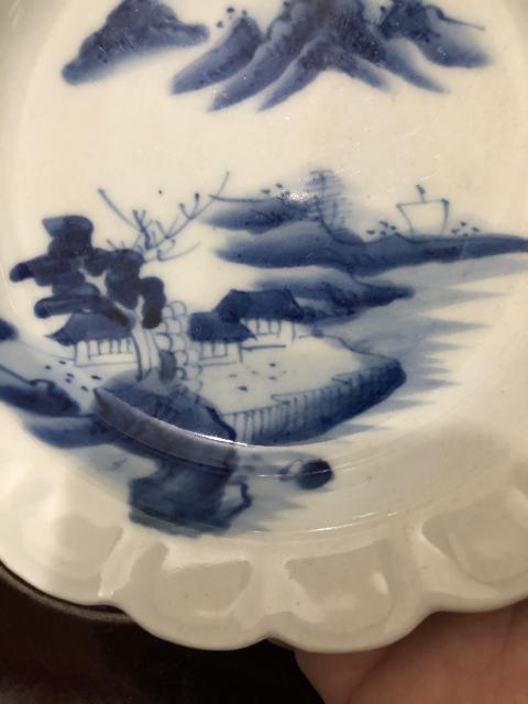 古玩陶瓷民國山水紋青花盤拍賣，當(dāng)前價(jià)格800元