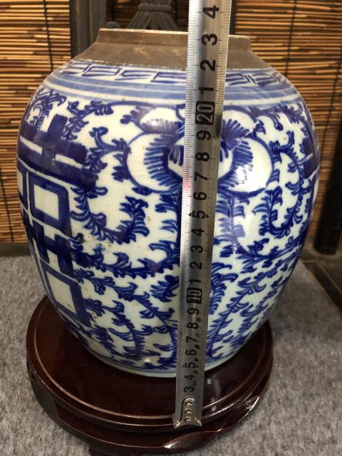 古玩陶瓷青花纏枝花卉囍字紋罐拍賣,當前價格600元