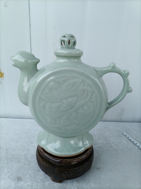 古玩陶瓷冬青釉鳳首扁壺拍賣，當前價格600元