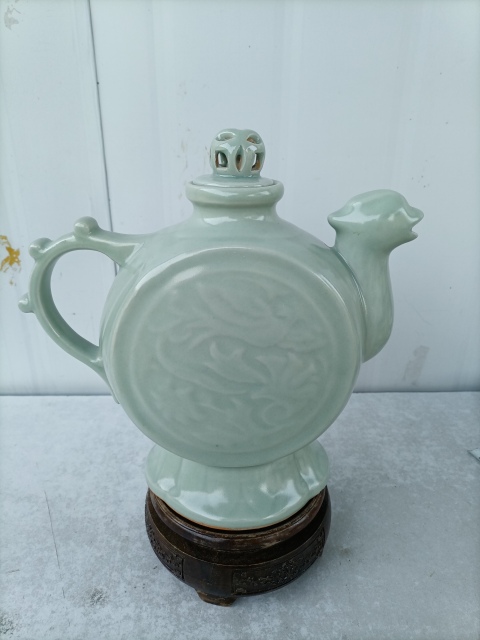 古玩陶瓷冬青釉鳳首扁壺拍賣，當前價格600元