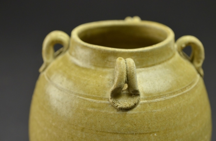 古玩陶瓷唐代·黃釉四系罐拍賣，當前價格20000元