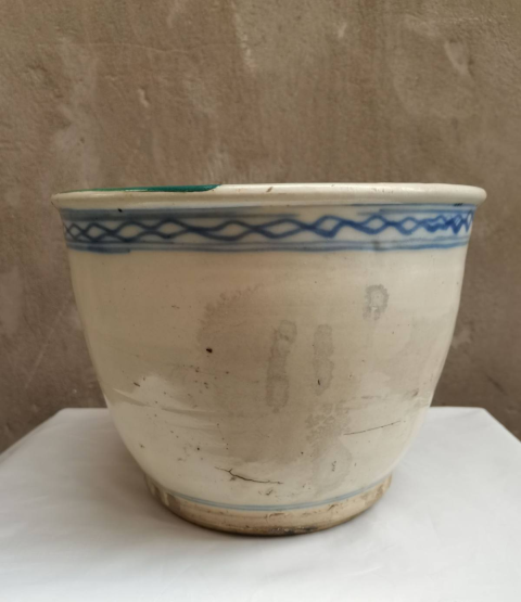 古玩陶瓷清末民國磁州窯青花綠彩花卉紋盆拍賣,當前價格0元