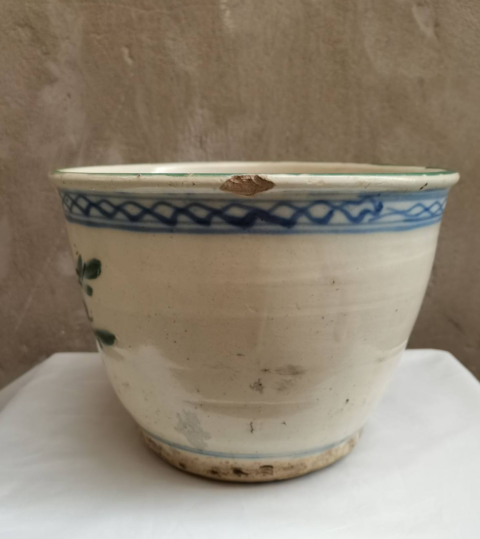 古玩陶瓷清末民國磁州窯青花綠彩花卉紋盆拍賣,當前價格0元