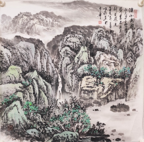 古玩字畫(huà)帶證書(shū)合影國(guó)家一級(jí)美術(shù)師明銳老師精品山水畫(huà)收藏佳作拍賣，當(dāng)前價(jià)格599元