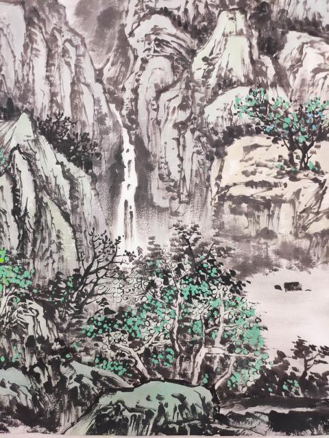 古玩字畫(huà)帶證書(shū)合影國(guó)家一級(jí)美術(shù)師明銳老師精品山水畫(huà)收藏佳作拍賣，當(dāng)前價(jià)格599元